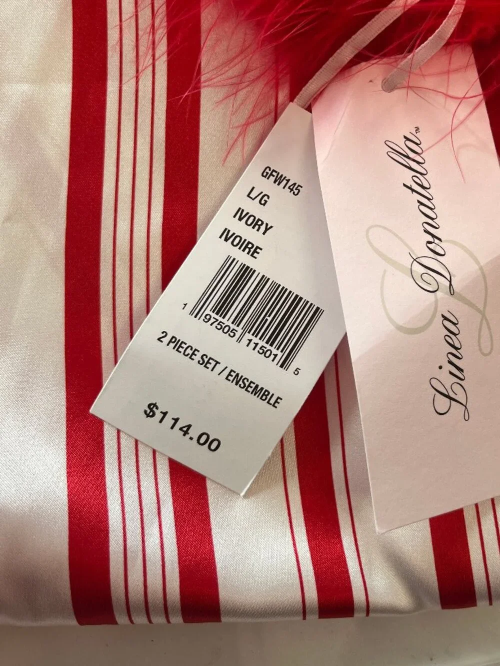 NEW Linea Donatella Gift Wrapper Pajama Set Feather Trim L